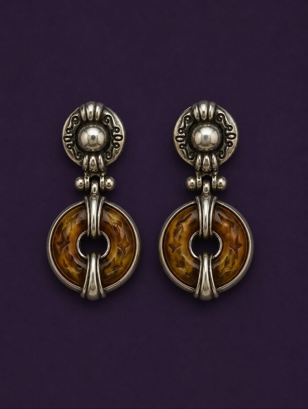 BRIGHTON Carved Donut Shape Door Knocker Post Earrings